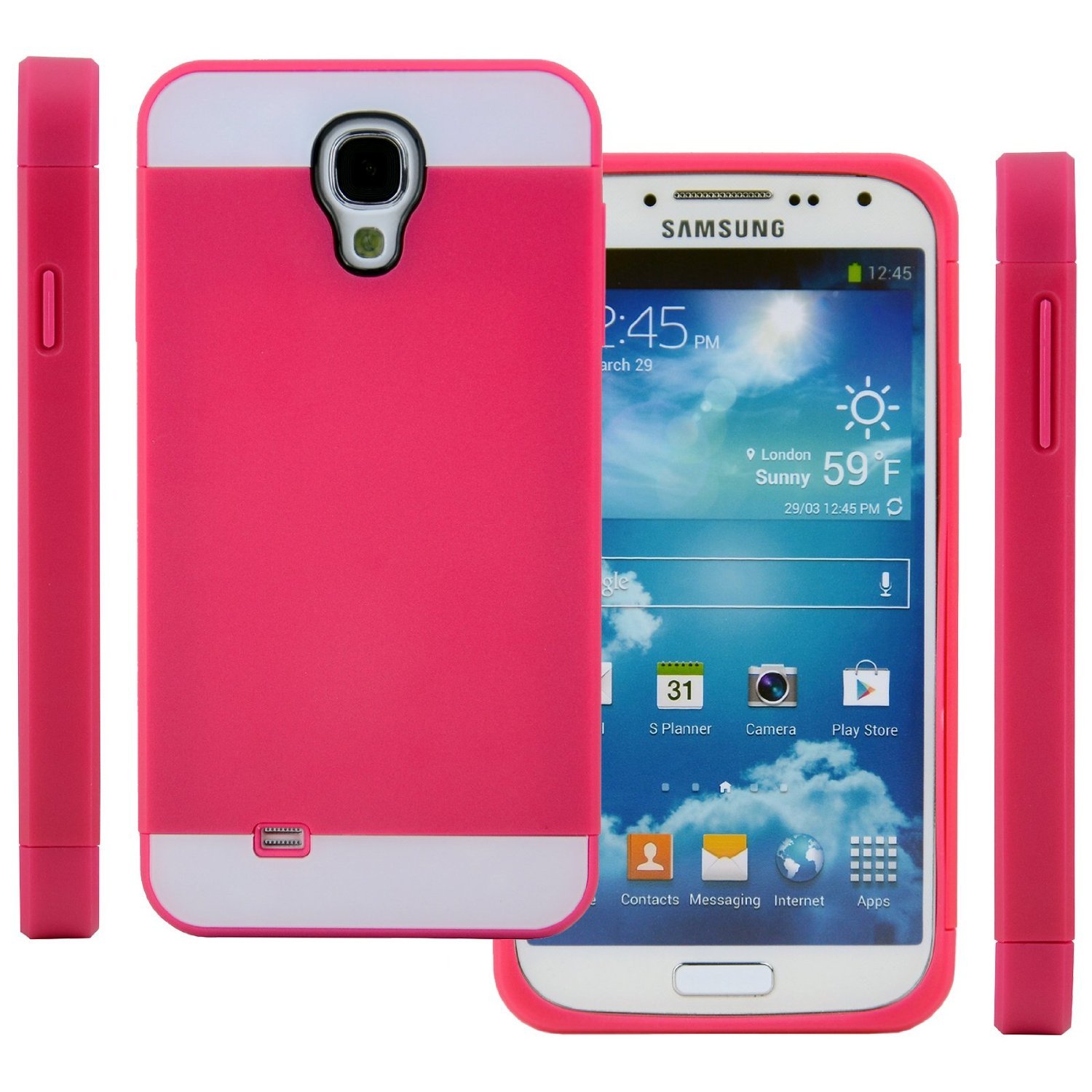 CellJoy Hybrid TPU 2PC Layered Hard Rubber Bumper Samsung Galaxy S4 SIV (Hot Pink Fuschia / White)