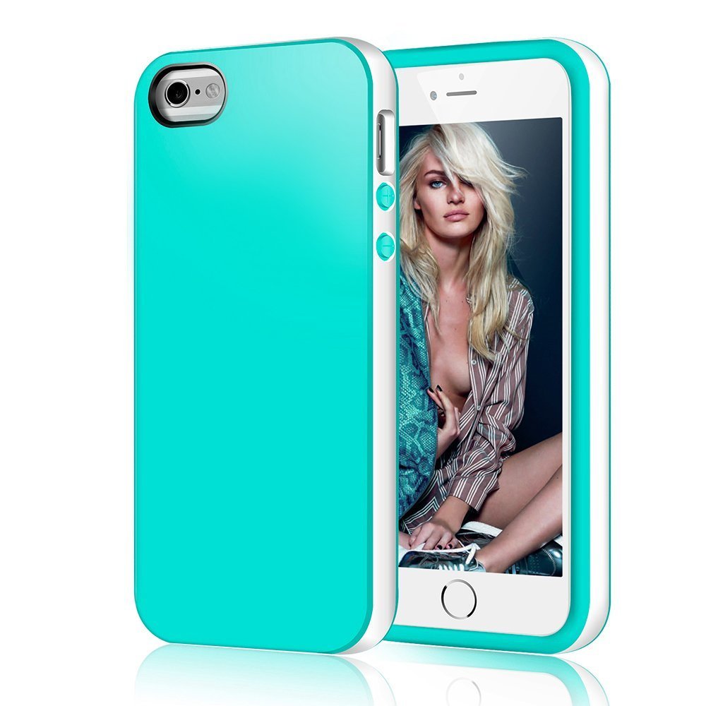 iPhone 5S Case, LoHi  Durable Back Cover Utral Slim Case Bumper Shockproof (Aqua green/White)