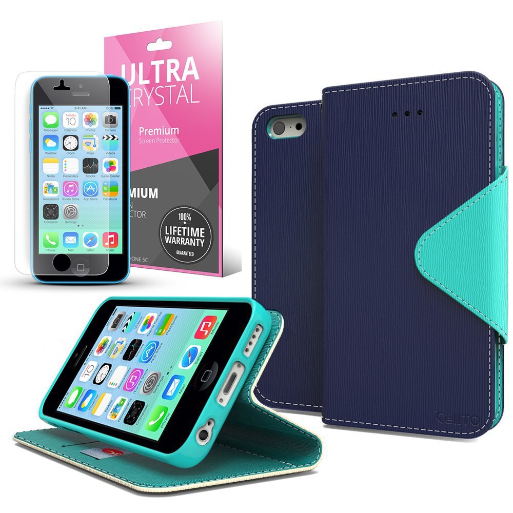 [ iPhone 5C Case] Cellto iPhone 5C Case Wallet Flip Type with HD Screen Protector [Slim Fit] [blue]