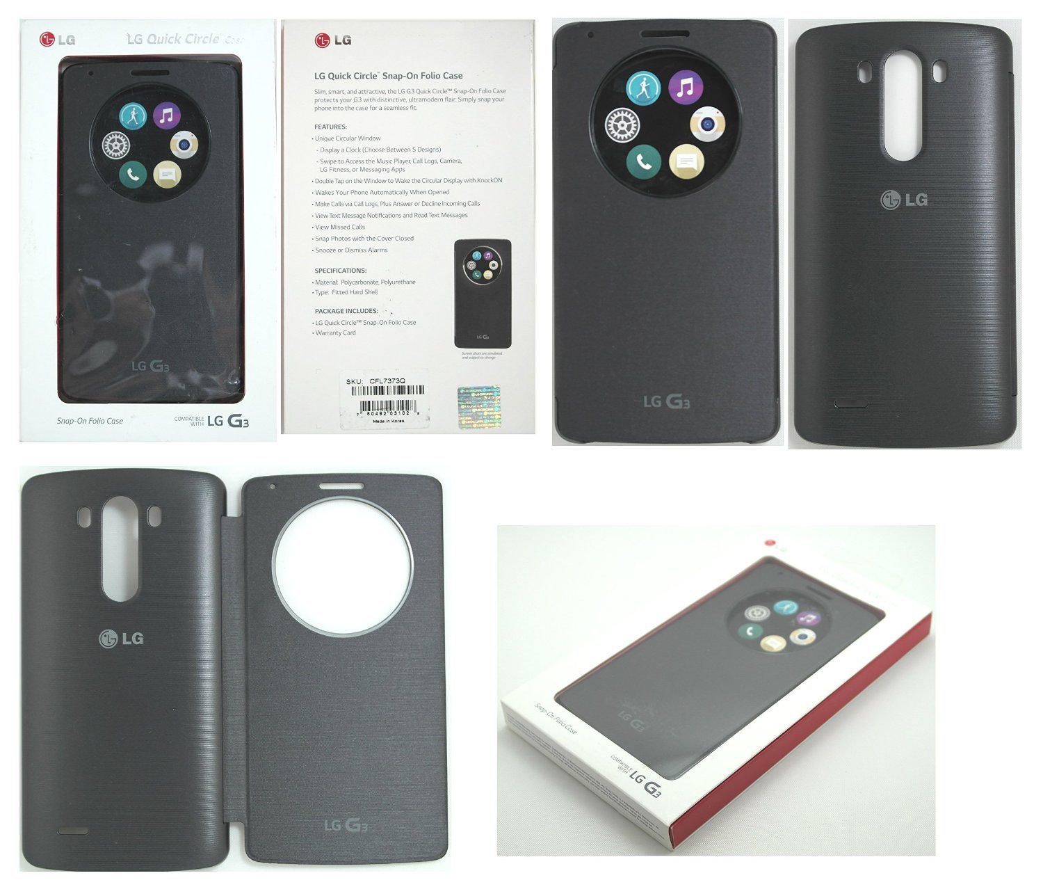 LG G3 Quick Circle Window Folio Case - Retail Packaging - Titanium Black