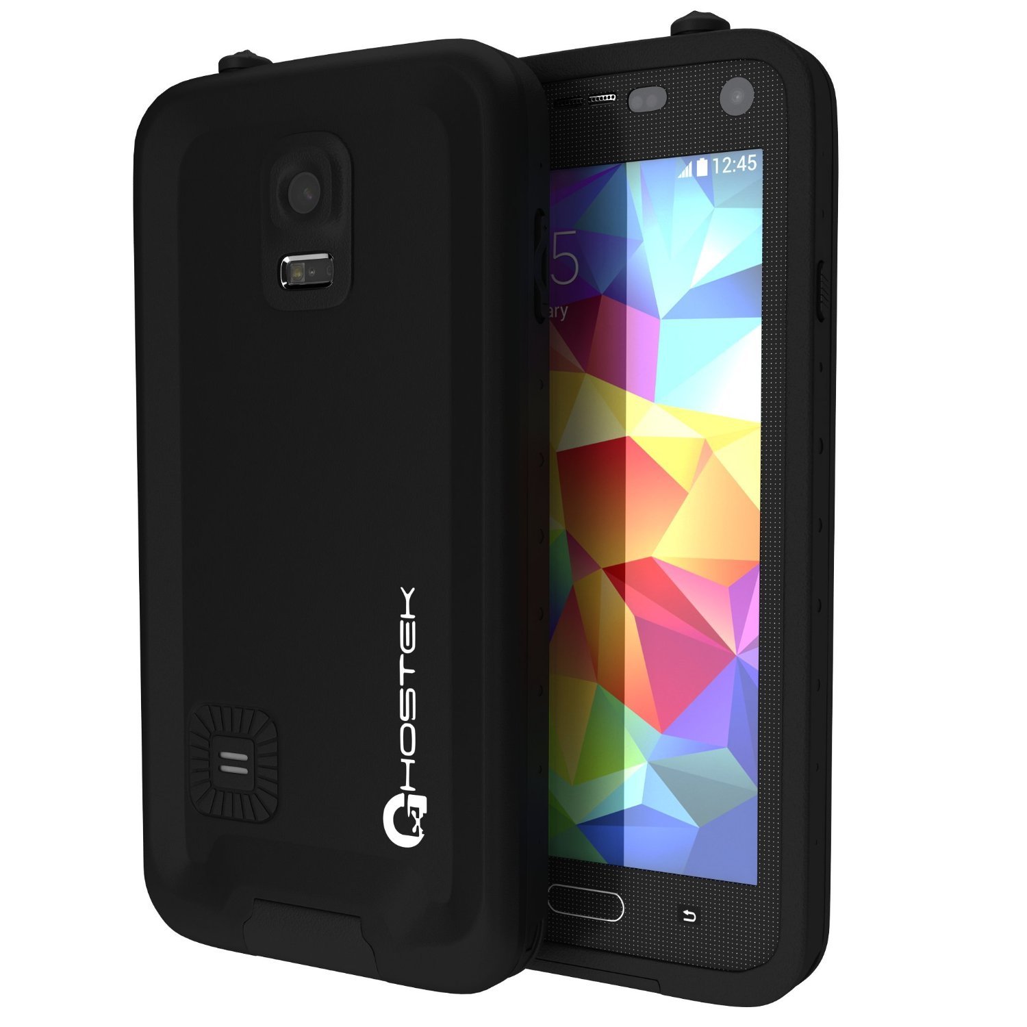 Galaxy S5 Waterproof  Ghostek Atomic Black Samsung Galaxy S5 Waterproof W/ Attached Screen Protector