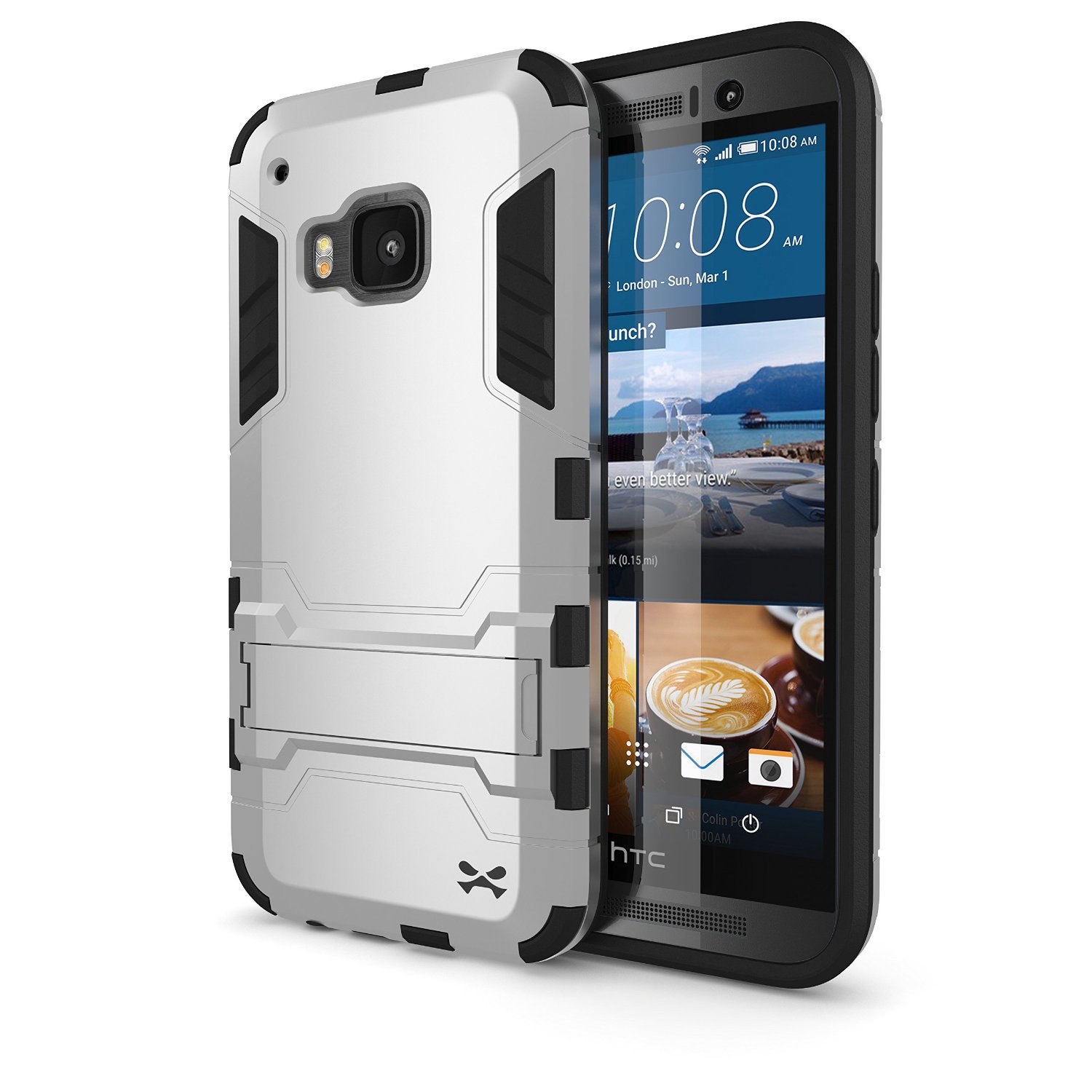 HTC One M9 Case, Ghostek Armadillo Silver HTC One M9 Case w/ M9 Tempered Glass Screen Protector