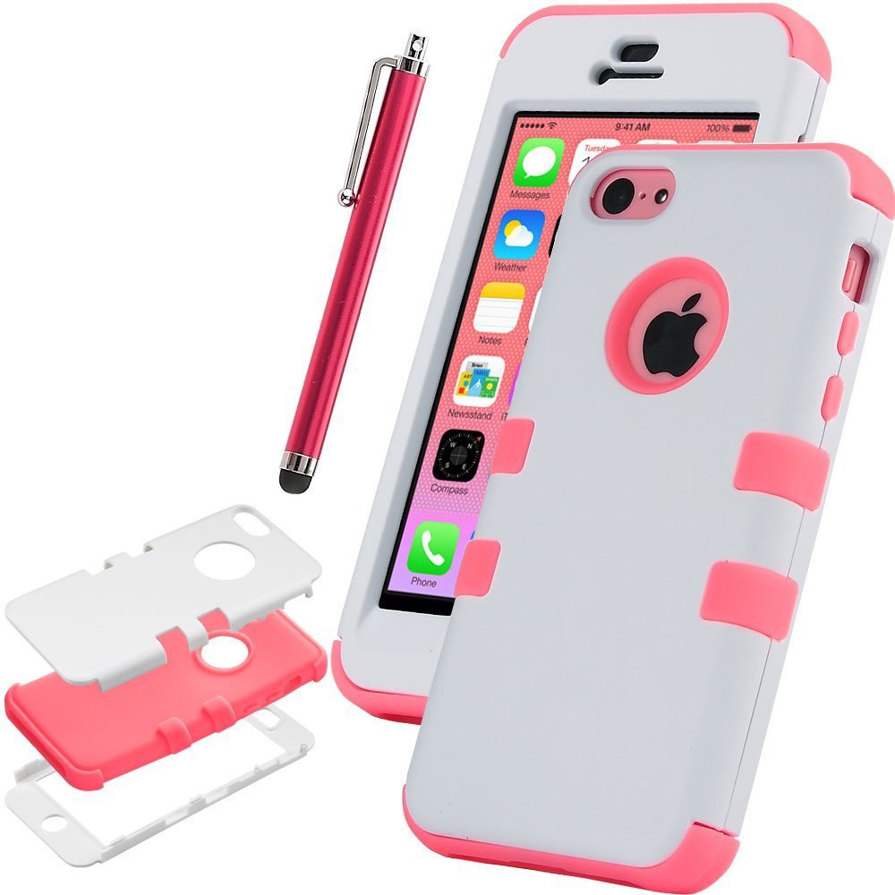 iPhone 5C Case, ULAK Colorful Heavy Duty Hybrid Hard Case White Water Red
