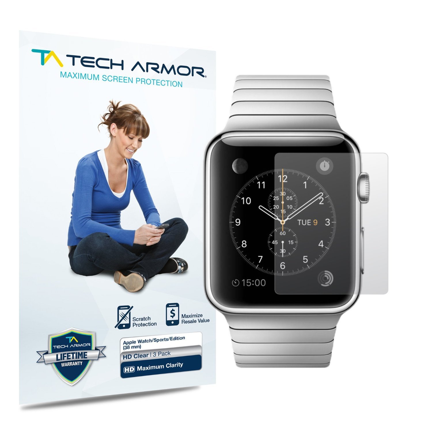 Apple Watch Screen Protector, Tech Armor Apple Watch (38mm) High Defintion (HD) Clear