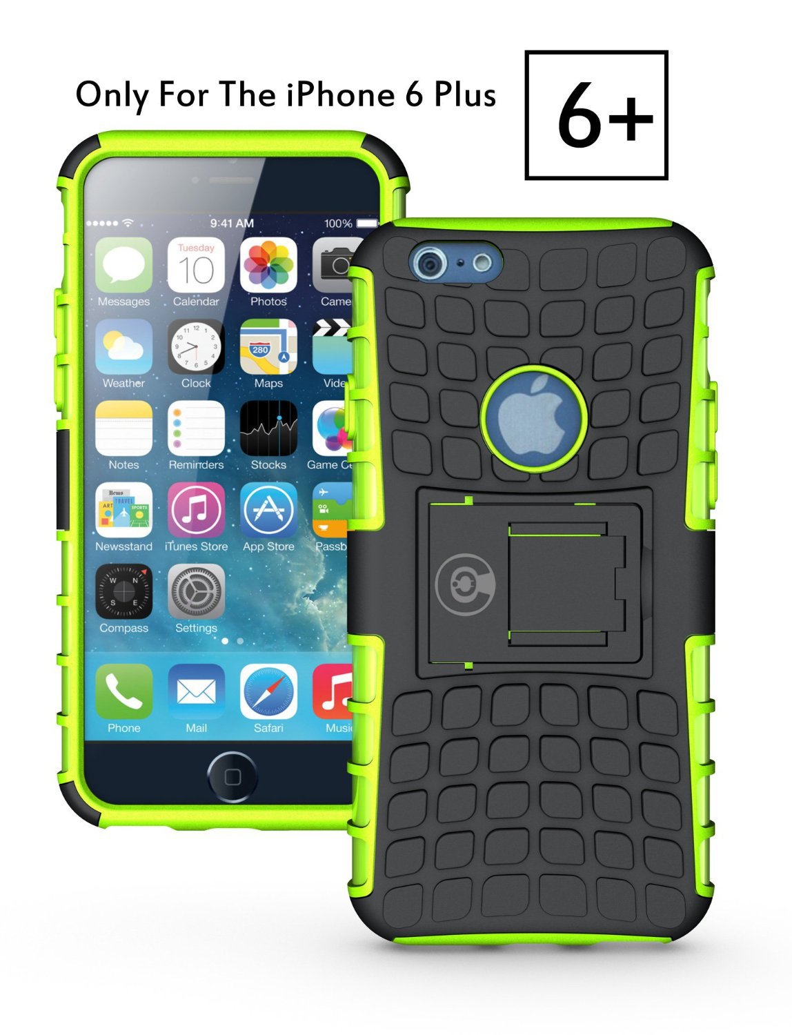 iPhone 6 Plus Armor Tough Armorbox Dual Layer Hybrid Hard/Soft Protective Cable and Case- Green