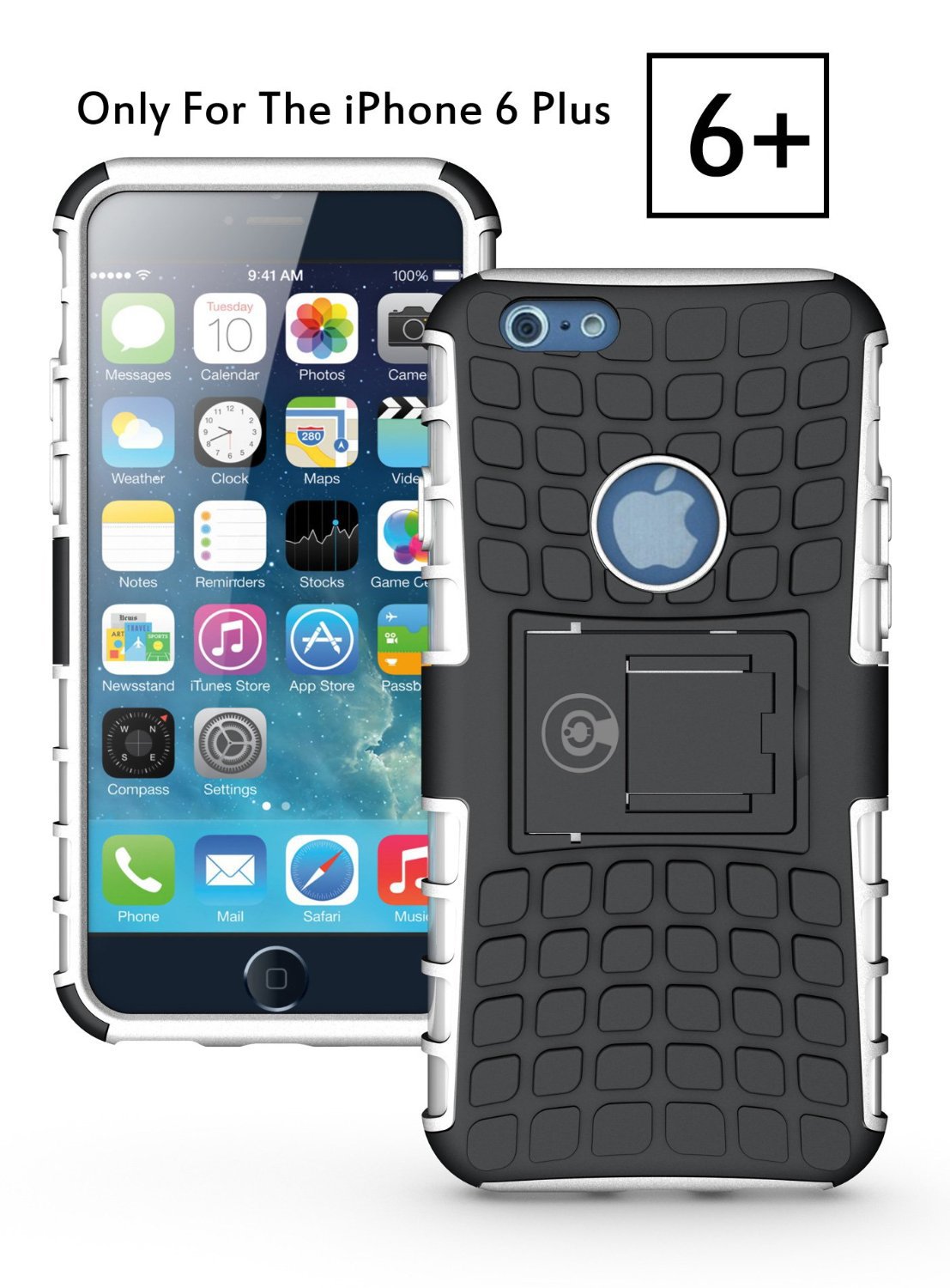 IPhone 6 Plus Armor Tough Armorbox Dual Layer Hybrid Hard/Soft Protective Cable and Case- White