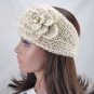Hand Knit, Head band, Ear Warmer, Head Wrap, Flower, Rhinestone Black