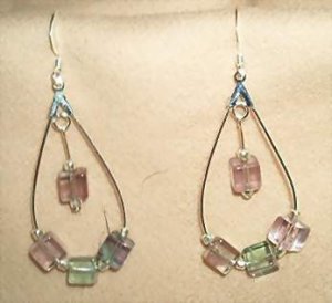 Rainbow Flourite Cubes and Sterling Silver Earrings