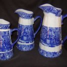 Antique Style 3 Piece Blue and White Pitcher Set