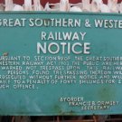 "Great Southern and Western Railway" Cast Iron Hanging "Notice" Plaque