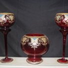 Decorative 3 pc Glass Bowl and Urn Set "Red"