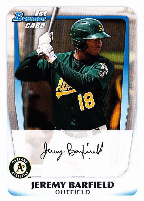 Jeremy Barfield #BP3 - Athletics 2011 Bowman Auto Baseball Trading Card