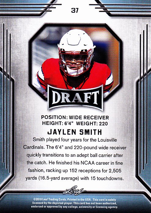 Jaylen Smith 37 Seahawks 2019 Leaf Rookie Football