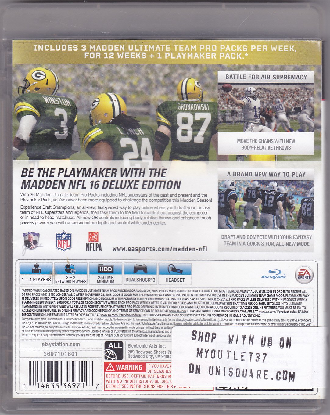 Madden NFL 16 Deluxe Edition PlayStation 3, 2015 Video Game Very Good