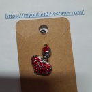 Pewter Barbell Dangle Heart Red CZ Color Stones Navel Belly Button Ring - Brand New