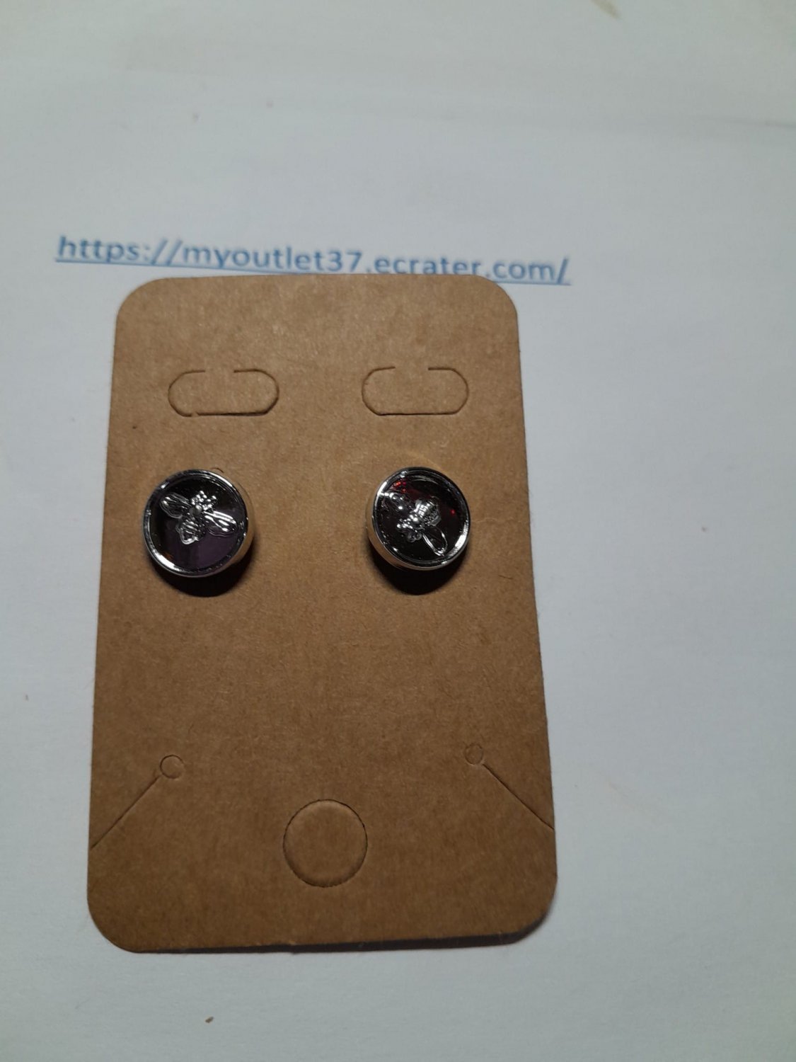 925 Sterling Silver Round Bee Plastic Stud Earrings - Brand New