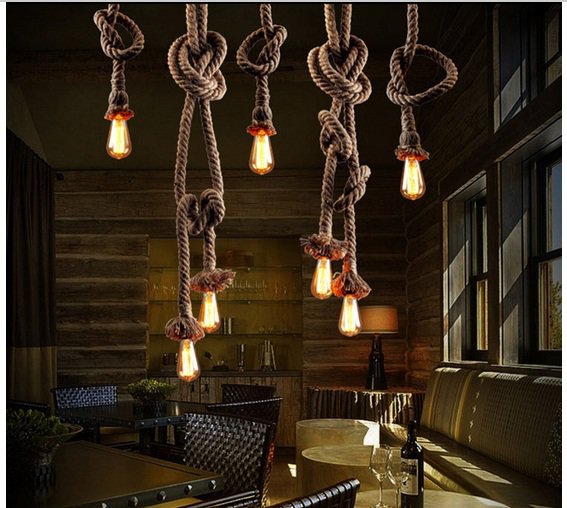 3m Double Head Vintage Rope Pendant Light Lamp Edison Bulb American Style
