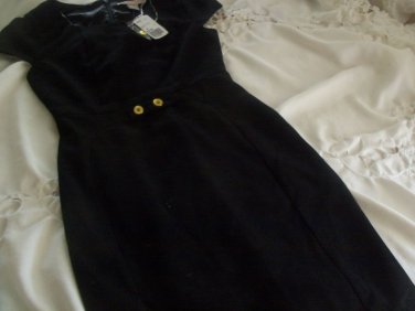Classic BLACK Button Lined Knee length DRESS  -  Brand New XS