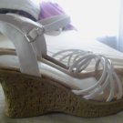 White Strappy Sandals 6 1/2 Cute! Wedge.