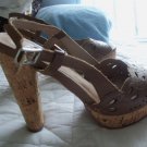 GORGEOUS!  CORK heel Sandals, Size 6 1/2 -  Soft - 70's Flare!