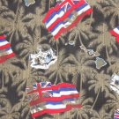 Men's Go Barefoot Vintage HAWAIIAN State Flag short sleeve Shirt Green aloha L