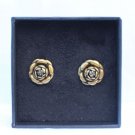 J. Crew Rose Stud 1/2 inch Earrings Rhinestone crystal Brass retro NEW $35 GIFT