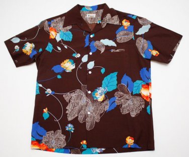 AWESOME 70's Disco Aloha Pacifica Hawaiian Button Down Shirt Brown size Large