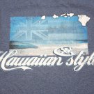 Men's AWESOME Hawaiian Style Flag Island Chain T-Shirt Heather Blue XL HIC surf