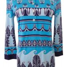 $299 TORY BURCH blue pattern 100% silk designer runway dress size Small Petite