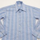 Men's Custom Tailored VTG 70's polyester Disco Button Down Shirt Blue size L LRG