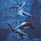 Rare Men's Wyland Dolphin Button Down Shirt Blue L Signed Rayon Aloha Hawaiian