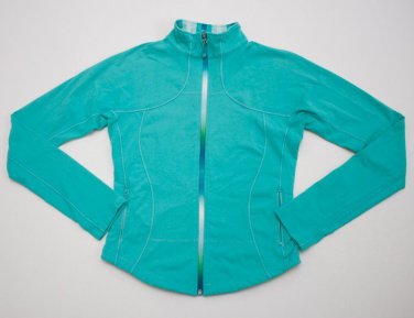 Lululemon shape Forme Jacket teal surge Fitted Zip sz 10 Yoga Crossfit Run aqua