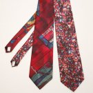 Lot of 2 Vintage 1980s Oscar De La Renta Studio Neck Ties Red Floral Multi Color