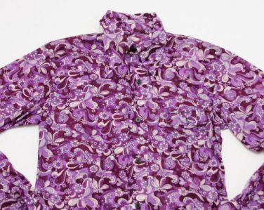 70's Style Floral Button Down Purple size Small Disco Halloween costume Glam