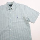 Men's Ralph Lauren polo Short-Sleeve Button Down Shirt Top Blue Plaid CLASSIC  M