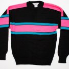 Mens Vintage 80s Profile Ski Sweater Black with Neon Stripes sz M Wool Blend VTG