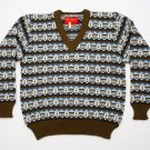 Men's VINTAGE 80's Jantzen Brown Graphic Ski Sweater sz M 100% Wool VTG v neck