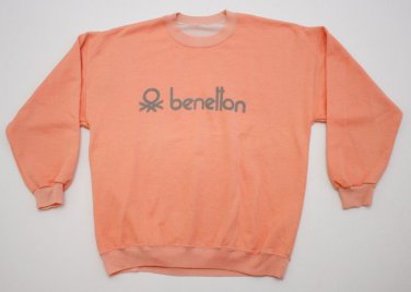 Women's Benetton 80's Pull Over Crew neck Sweat Shirt Orange sz S Light Weight