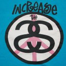 Men's Vintage Increase The Stussy PEACE T-Shirt Cotton TEAL Blue size M Hawaii