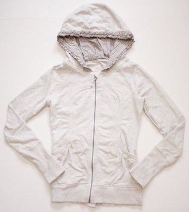 RARE Lululemon SE ruffle Jacket Sweat Shirt plaid oatmeal heather scuba hoodie 6
