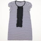 Women's THEORY cotton sun Dress Front Ruffle White/Navy Stripes size M sailor
