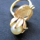 1940's Estate 14K solid GOLD Pearl Ring 6 Grams VTG antique floral ornate size 4