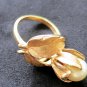 1940's Estate 14K solid GOLD Pearl Ring 6 Grams VTG antique floral ornate size 4