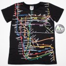 Women's NYC New York City Subway Line MAP T-Shirt Top Cotton Black size L New