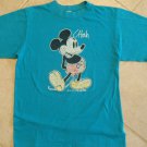Teal Mickey Mouse Disney Blue Vintage T-Shirt Tee 50/50 80's thin soft S/M 80's