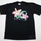 Men's VTG 80's HAWAII orchid T-Shirt Black with Neon ALOHA Flowers Cotton size L