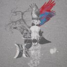 Men's HURLEY Hunting Skull Eagle T-Shirt Gray size L surf skate native tree