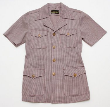 True Vintage 70's polyester disco Double Knit button shirt Maroon/Gray size L