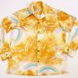 Hawaii Aloha Button Down Shirt Gold Wave Rainbow Halloween Costume L 70's disco