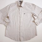 Men's Faconnable Button Down Shirt Cream Plaid size M dress long sleeve cotton